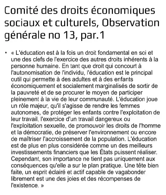 Comité des droits économiques sociaux et culturels, Observation générale no 13, par.1